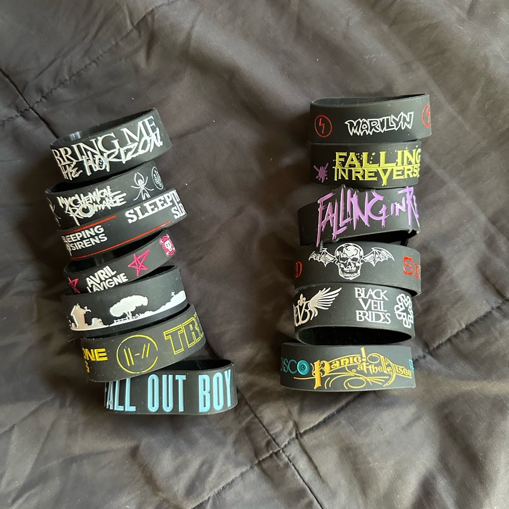 Black Band Bracelet Set with Various Band Logos